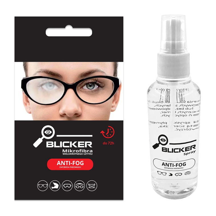 Zestaw: BLICKER Anti-Fog Spray 30 ml + Mikrofibra