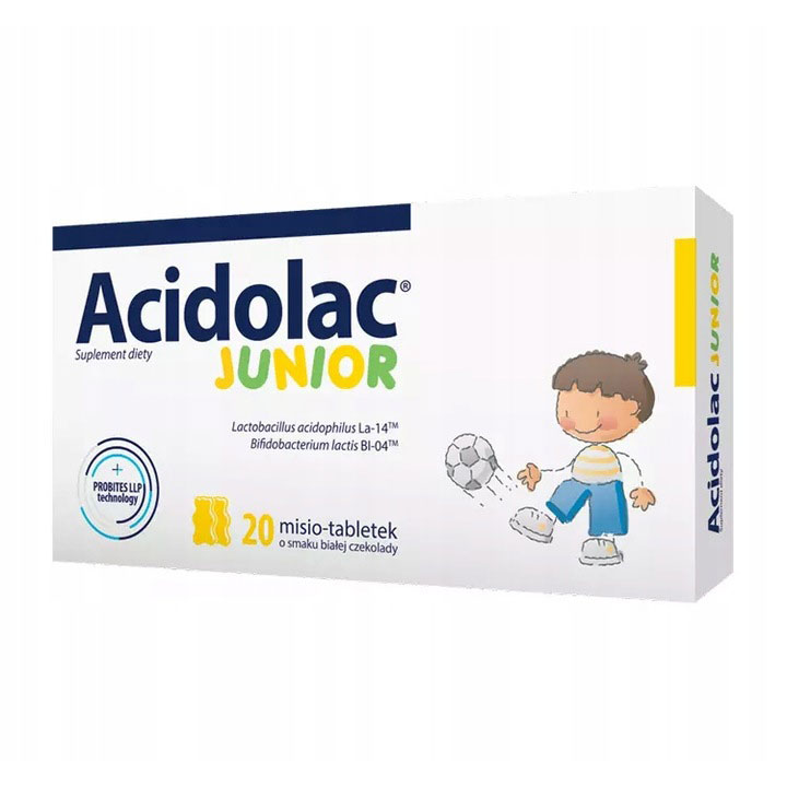 Acidolac Junior Probiotyk - biała czekolada 20 tabletek